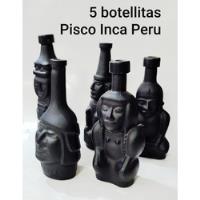 5 Botellas Negras Miniaturas De Pisco Inca Perú De 10-12 Cm., usado segunda mano  Chile 