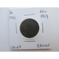 Antigua Moneda China 20 Ctvs Bronce Año 1907   Escasa segunda mano  Chile 