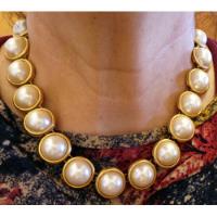 Collar Vintage Retro Perlas Mabe Metal Dorado, usado segunda mano  Chile 
