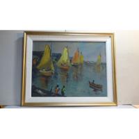 Cuadro Pintura, Antigua Marina-veleros segunda mano  Chile 