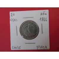 Antigua Moneda Chile 20 Centavos Plata Año 1866 Muy Escasa segunda mano  Chile 