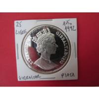 Moneda Gibraltar Reina Isabel  Plata 25 Libras Año 1992 Unc, usado segunda mano  Chile 