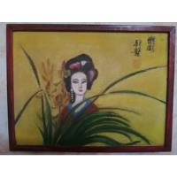 Usado, Cuadro Pintura En Tela Sobre Madera China Fengshui Vintage  segunda mano  Chile 