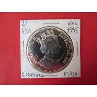 Moneda Gibraltar Reina Isabel  Plata 21 Ecus Año 1995 Unc segunda mano  Chile 