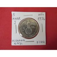 Moneda Alemania 5 Mark Plata 2 Guerra Mundial Año 1936  segunda mano  Chile 