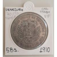 Moneda Venezuela 5 Bolívares 1910 Cero Ovalado Plata Vf+ segunda mano  Chile 